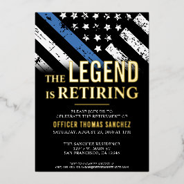 薄型ブルーラインフラッグ警察の退職パーティー 箔招待状