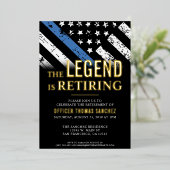 薄型ブルーラインフラッグ警察の退職パーティー 箔招待状 (立ち正面)