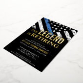 薄型ブルーラインフラッグ警察の退職パーティー 箔招待状 (回転した状態)