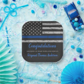 薄型ブルーライン旗警察官退職 ペーパープレート (パーティー)