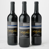 薄型ブルーライン警察の退職おめでとう ワインラベル (ボトル)