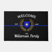 薄型ブルーライン警察バッジへようこそ ドアマット (正面)