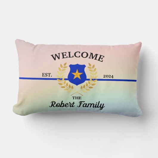 薄型ブルーライン警察バッジウェルカム装飾用クッション ランバークッション (正面)