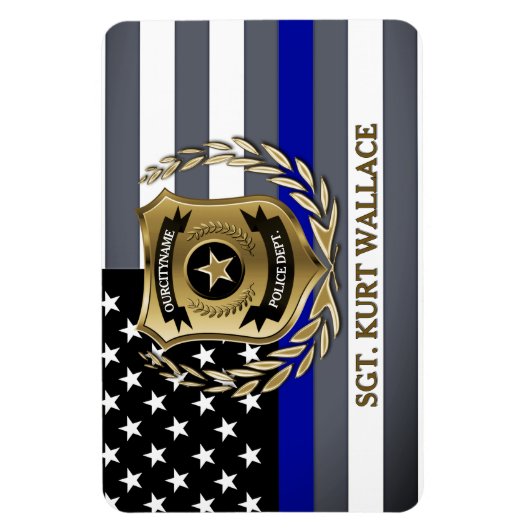 薄型ブルーライン警察バッジパーソナライズされた マグネット (縦)