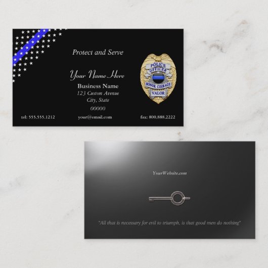 薄型ブルーライン警察バッジ及び手錠鍵 名刺 (正面/裏面)