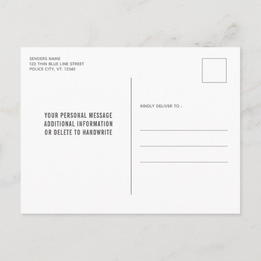 薄型ブルーライン警察退職招待状カード 案内ポストカード (裏面)