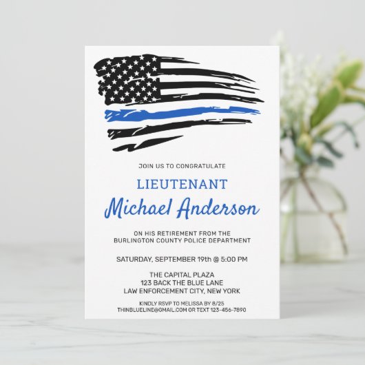 薄型ブルーライン退職旗の警察官 招待状 (スタンド正面)
