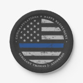 薄型ブルーライン退職警察おめでとう ペーパープレート (正面)