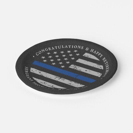 薄型ブルーライン退職警察おめでとう ペーパープレート (アングル)