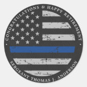 薄型ブルーライン退職警察おめでとう ラウンドシール (正面)