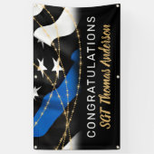 薄型ブルーライン金ゴールド警察退職パーティー 横断幕 (縦)