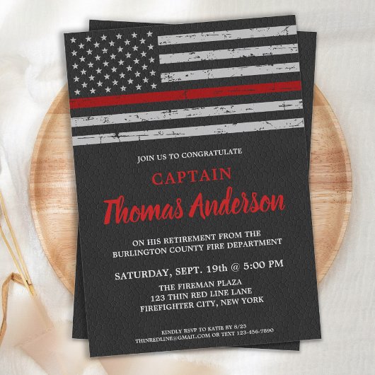 薄型レッドライン消防士の消防士の引退 招待状