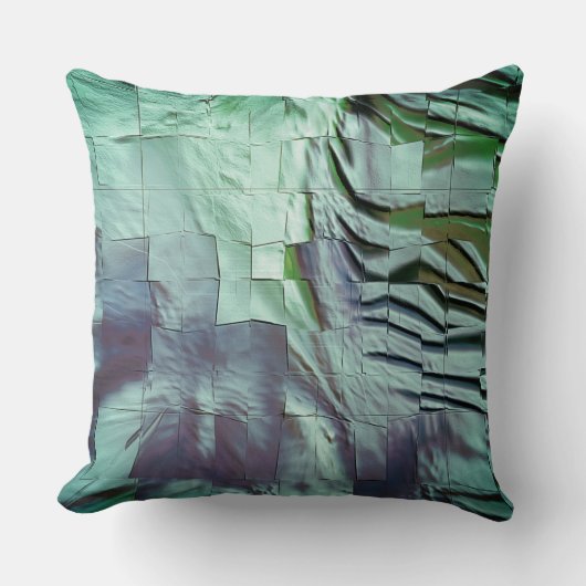 薄彫りとサテンの灰色がかったミントモザイク クッション (正面)