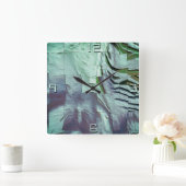 薄彫りとサテンの灰色がかったミントモザイク スクエア壁時計 (ホーム)