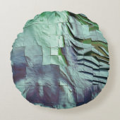 薄彫りとサテンの灰色がかったミントモザイク ラウンドクッション (正面)