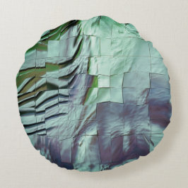 薄彫りとサテンの灰色がかったミントモザイク ラウンドクッション