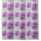 薄手のピンクパンジー花のシャワーカーテン シャワーカーテン (正面)