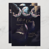 薄明るい月のフェイズダークとムーディ結婚ーズ 招待状 (正面/裏面)