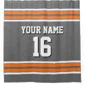 薄暗いグレーパンプキンオレンジホワイトストライプスポーツジャージー シャワーカーテン (正面)