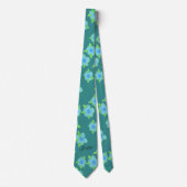 薄暗いティール(緑がかった色)で青い花輪タイ ネクタイ (正面)