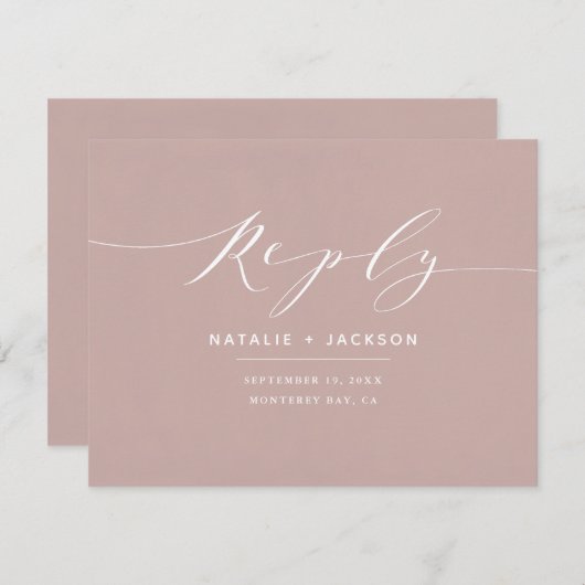 薄暗いピンクと白のエレガントな結婚式の返信 (正面/裏面)