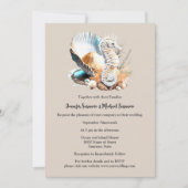 薄暗いピンクの白いシーホースのシーシェルサンゴビーチ 招待状 (正面)