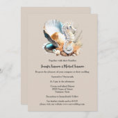 薄暗いピンクの白いシーホースのシーシェルサンゴビーチ 招待状 (正面/裏面)