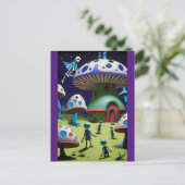 薄暗い夕べオーバーマッシュルームタウンファンタジー ポストカード (スタンド正面)