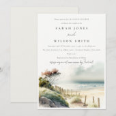 薄暗い海岸の砂浜の海景 カップルシャワー 招待状 (正面/裏面)