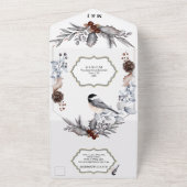 薄暗い灰色の茶色の森の木の結婚国の鳥 オールインワン招待状 (外側)