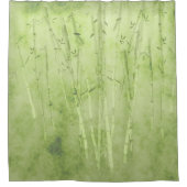 薄暗い緑の背景の竹 シャワーカーテン (正面)