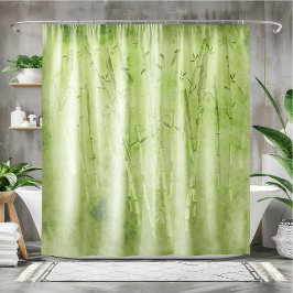薄暗い緑の背景の竹 シャワーカーテン