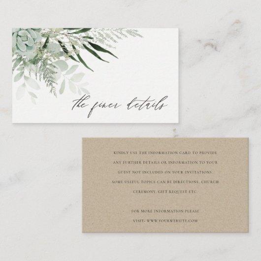 薄暗い緑の葉の多いファーン結婚詳細 名刺 (正面/裏面)