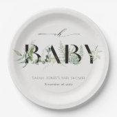 薄暗い葉のシダ多肉性スクリプトOhベビーシャワー ペーパープレート (正面)