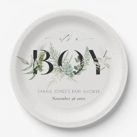 薄暗い葉のシダ多肉男児シャワー ペーパープレート (正面)