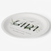 薄暗い葉のシダ多肉質オ女の子ベビーシャワー ペーパープレート (アングル)