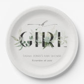 薄暗い葉のシダ多肉質オ女の子ベビーシャワー ペーパープレート (正面)
