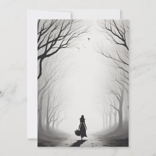 薄暗い霧の女の子の森の誕生日ハロウィーン 招待状 (裏面)