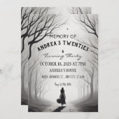 薄暗い霧の女の子の森の誕生日ハロウィーン 招待状 (正面/裏面)