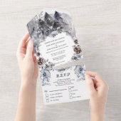 薄暗い青い森の水色の葉結婚の色 オールインワン招待状 (貼ってはがせる)