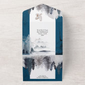 薄暗い青い灰色の冬のフクロウの葉の雪の山 オールインワン招待状 (外側)