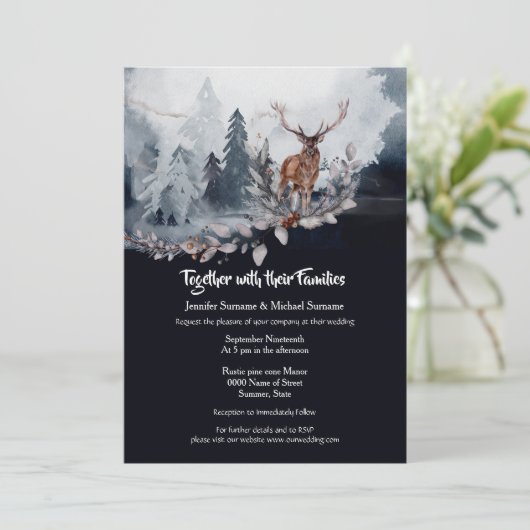 薄暗い青い灰色の石板の水色のスタッグ森林の木 招待状 (スタンド正面)