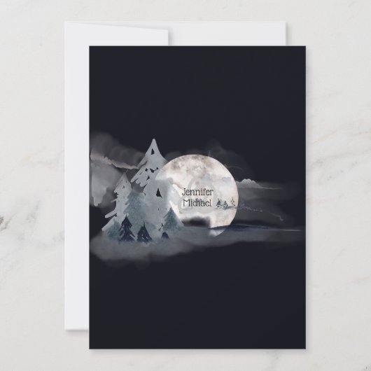 薄暗い青い灰色の石板の水色のスタッグ森林の木 招待状 (裏面)