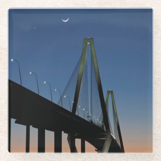 薄暗がりのアーサーRavenel Jr.橋 ガラスコースター (正面)