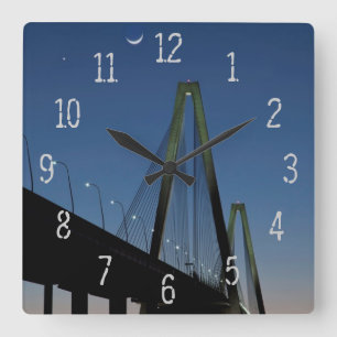 薄暗がりのアーサーRavenel Jr.橋 スクエア壁時計