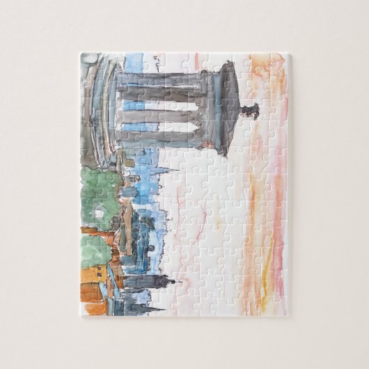 薄暗がりのエジンバラスコットランドのスカイライン ジグソーパズル (縦)