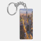 薄暗がりのシカゴの都心のスカイライン キーホルダー (正面左)