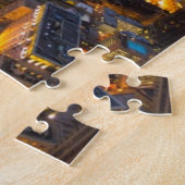 薄暗がりのシカゴの都心のスカイライン ジグソーパズル (側面)