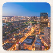 薄暗がりのボストンのスカイライン スクエアペーパーコースター (正面)
