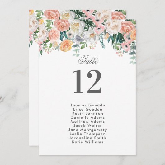 薄暗がりの水彩画の花|の着席の図表 招待状 (正面/裏面)